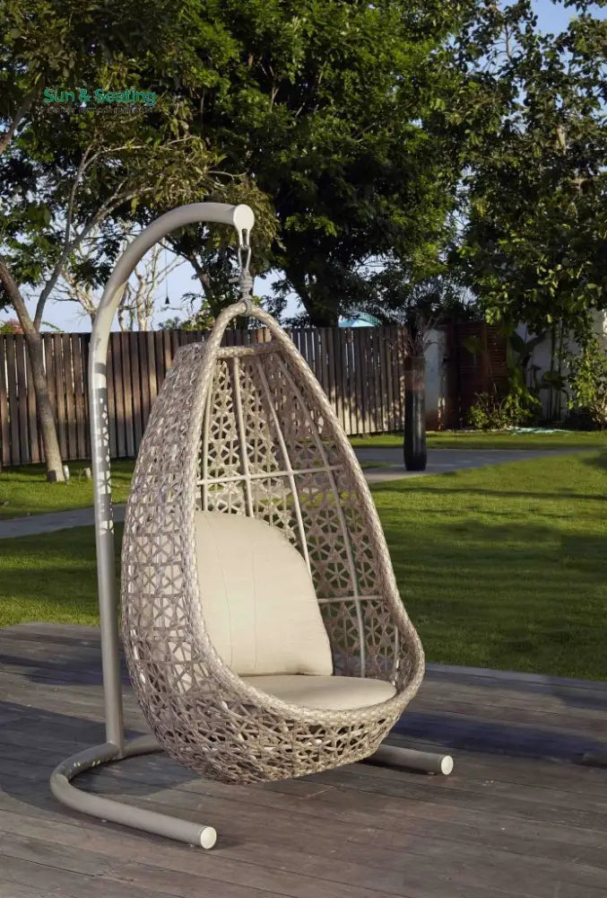 Lorenzo Single Seater Hanging Swing With Stand For Balcony Garden Swing (Silver) Swings