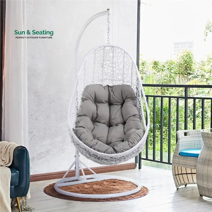 Lothario Single Seater Hanging Swing With Stand For Balcony Garden Swing (White) Swings