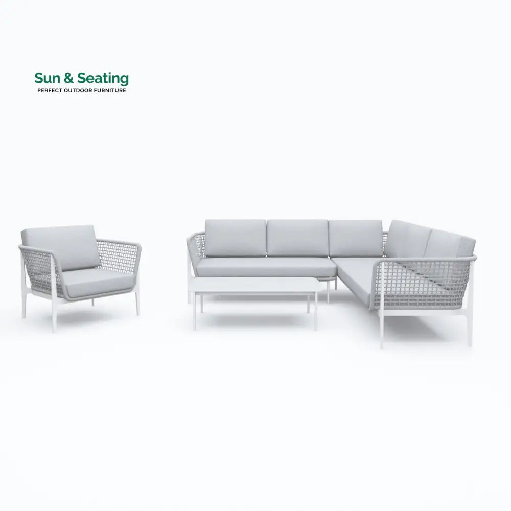 Louella Outdoor Garden Balcony Sofa Set 5 Seater 1 Single seater and 1 Center Table Set Braid &amp; Rope(Grey) Sofa Sets