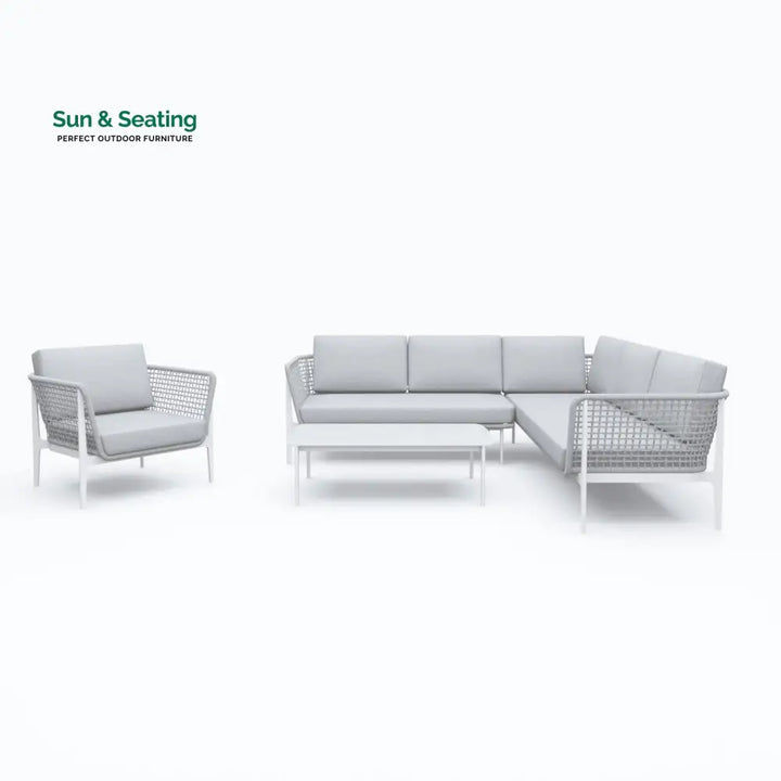 Louella Outdoor Garden Balcony Sofa Set 5 Seater 1 Single seater and 1 Center Table Set Braid &amp; Rope(Grey) Sofa Sets