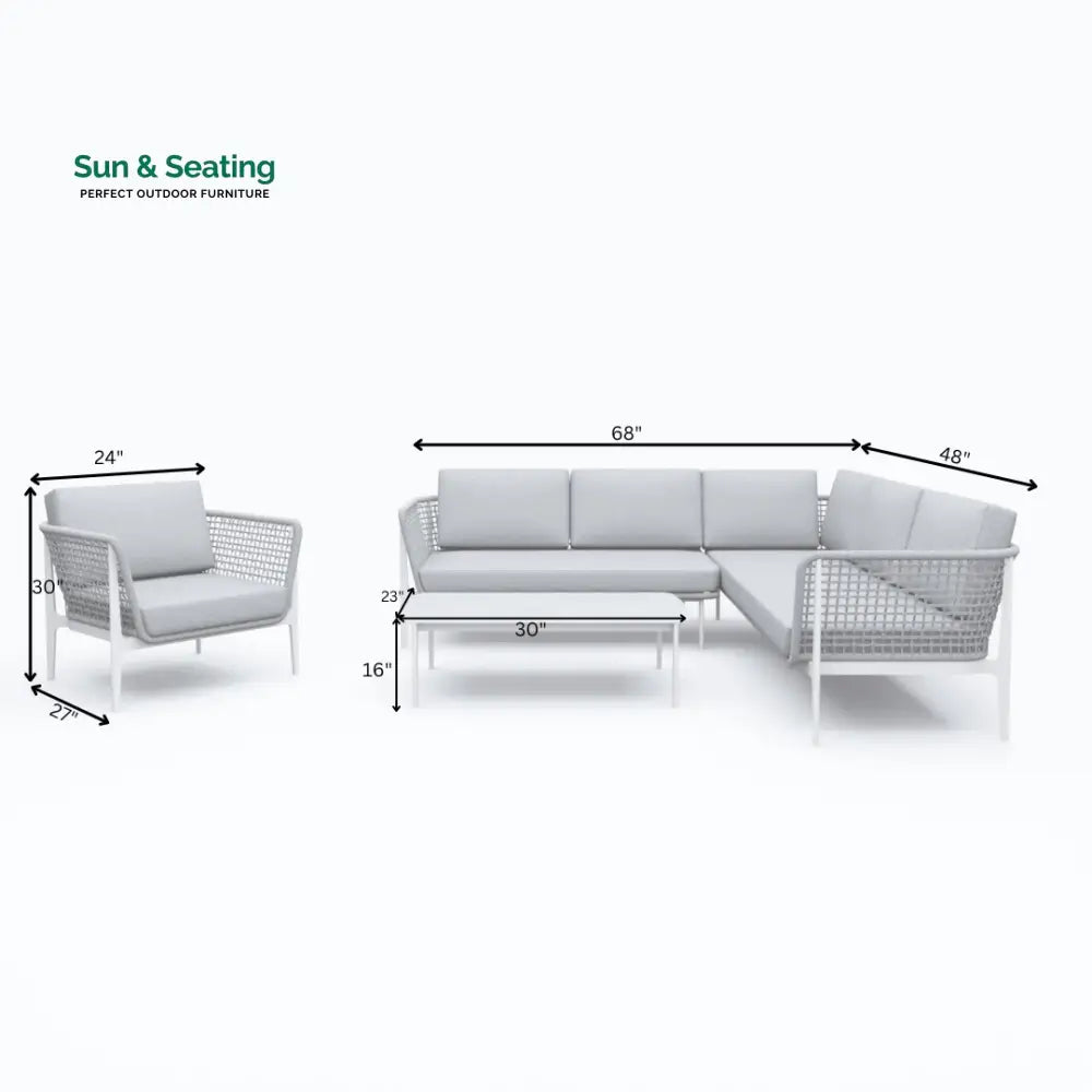 Louella Outdoor Garden Balcony Sofa Set 5 Seater 1 Single seater and 1 Center Table Set Braid &amp; Rope(Grey) Sofa Sets