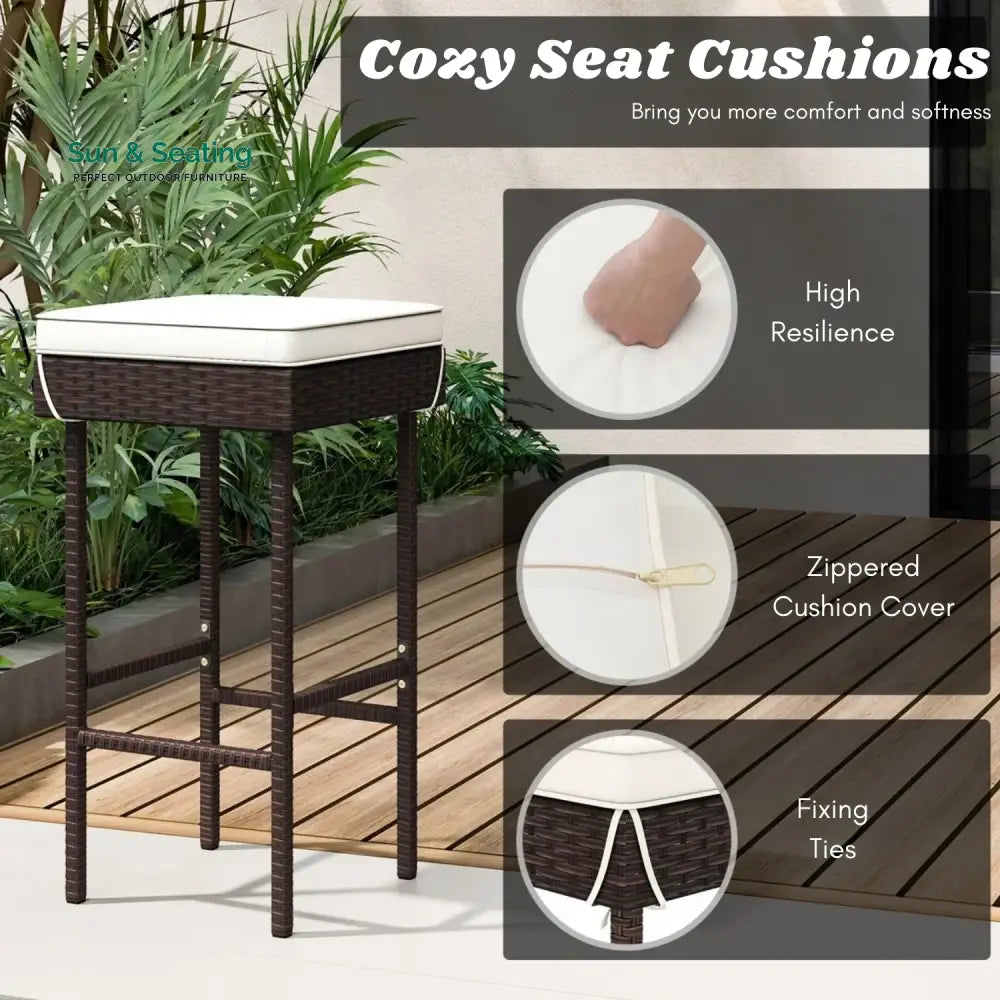 Lourdes 2-Piece Rattan Wicker Patio Bar Stools Bar Chairs