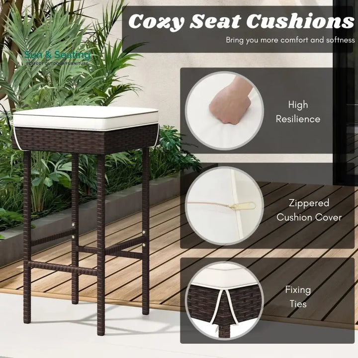 Lourdes 2-Piece Rattan Wicker Patio Bar Stools Bar Chairs