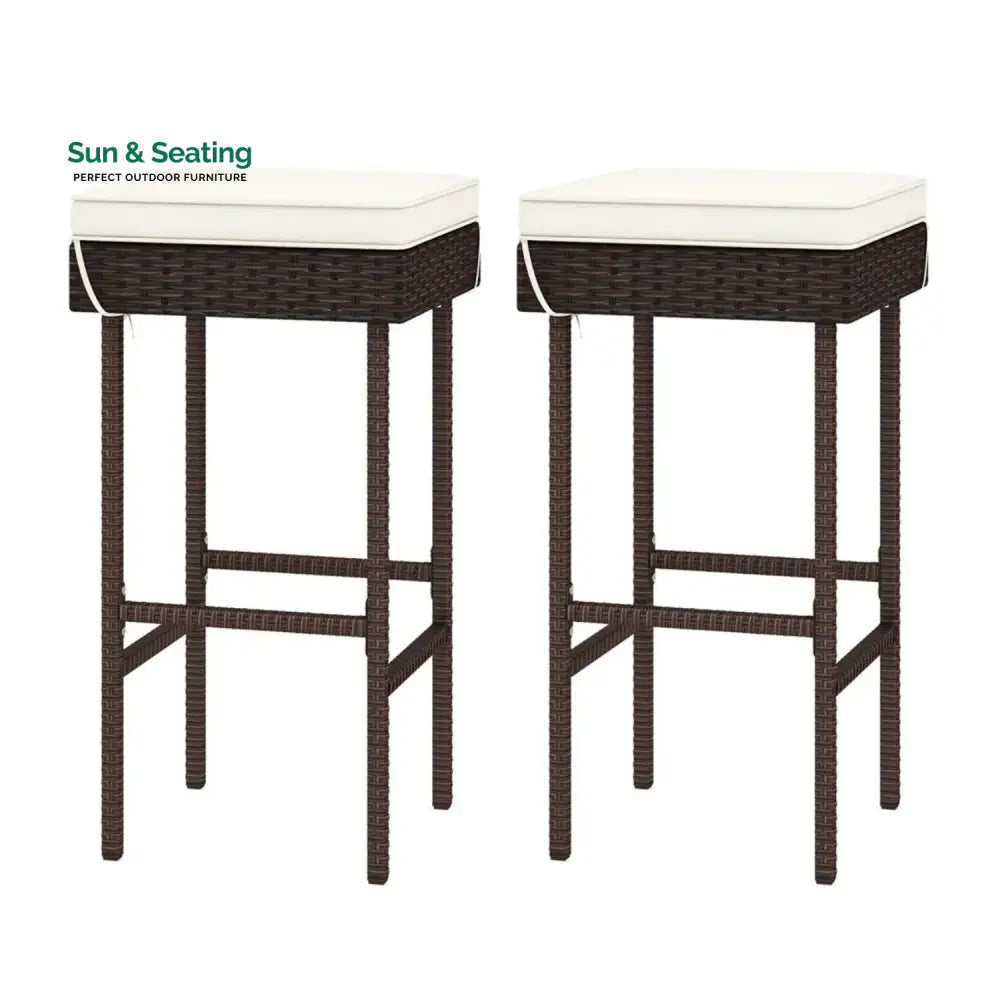 Lourdes 2-Piece Rattan Wicker Patio Bar Stools Bar Chairs