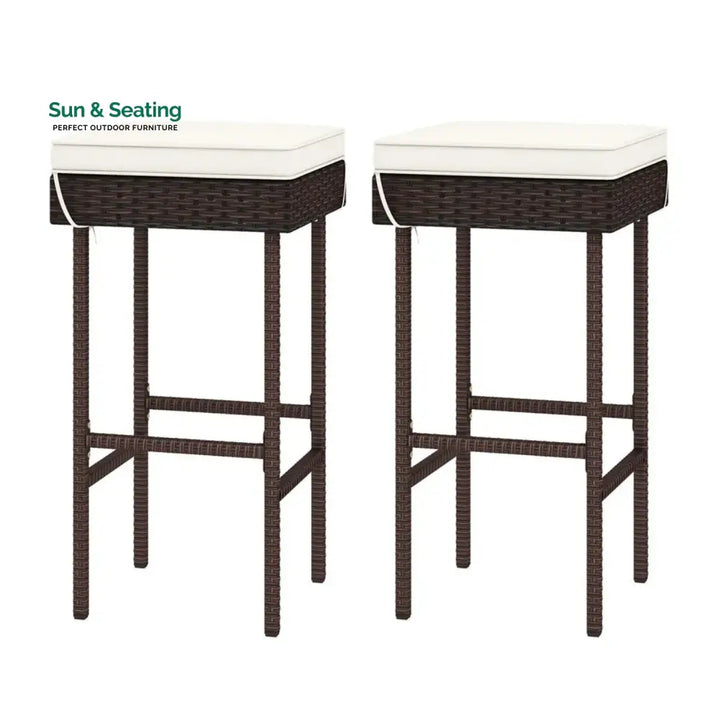 Lourdes 2-Piece Rattan Wicker Patio Bar Stools Bar Chairs