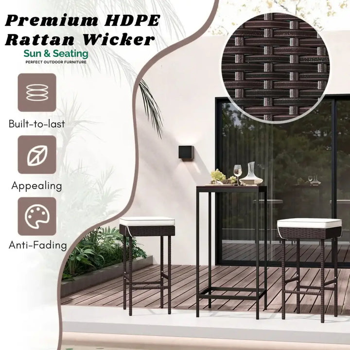 Lourdes 2-Piece Rattan Wicker Patio Bar Stools Bar Chairs