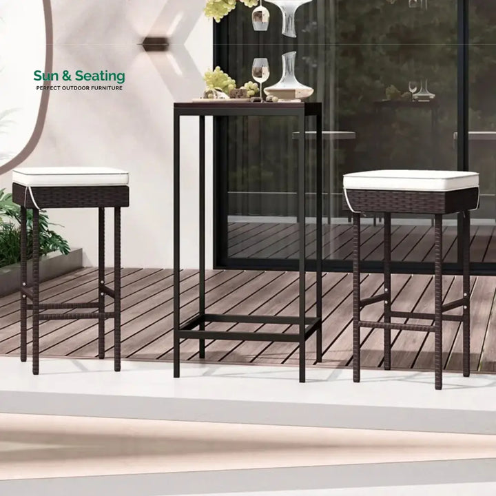 Lourdes 2-Piece Rattan Wicker Patio Bar Stools Bar Chairs