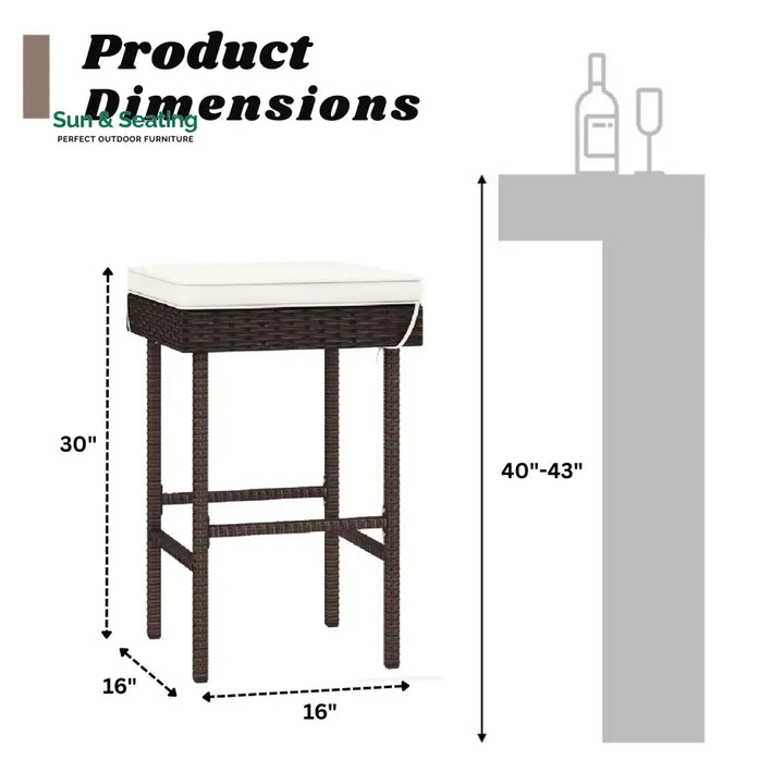 Lourdes 2-Piece Rattan Wicker Patio Bar Stools Bar Chairs