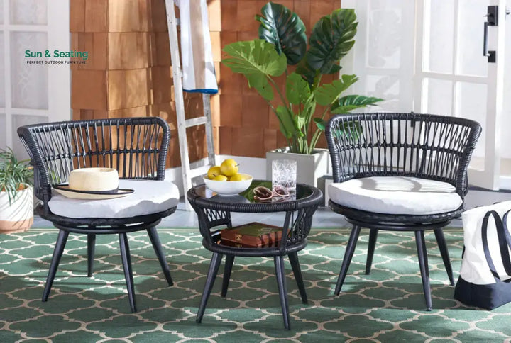 Lourdes Outdoor Patio Seating Set 2 Chairs and 1 Table Set Black Coffee Table Sets