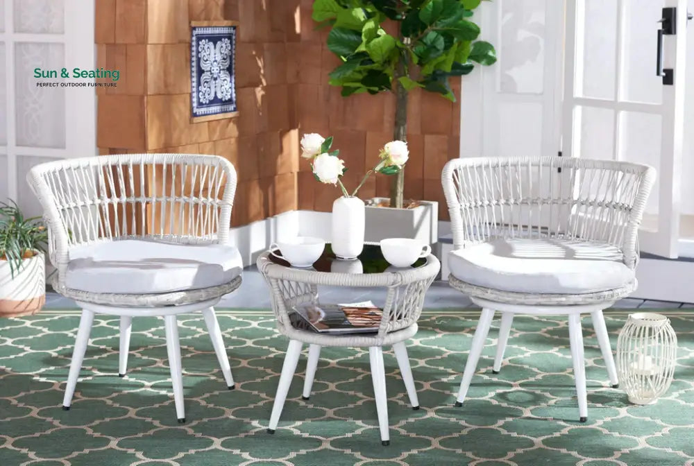 Lourdes Outdoor Patio Seating Set 2 Chairs and 1 Table Set White Coffee Table Sets