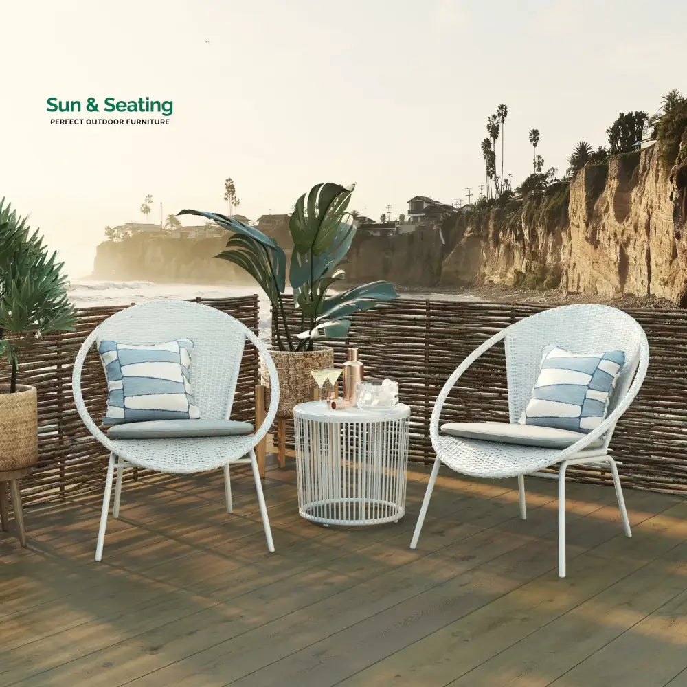Loving Outdoor Patio Seating Set 2 Chairs and 1 Table Set (White) Coffee Table Sets