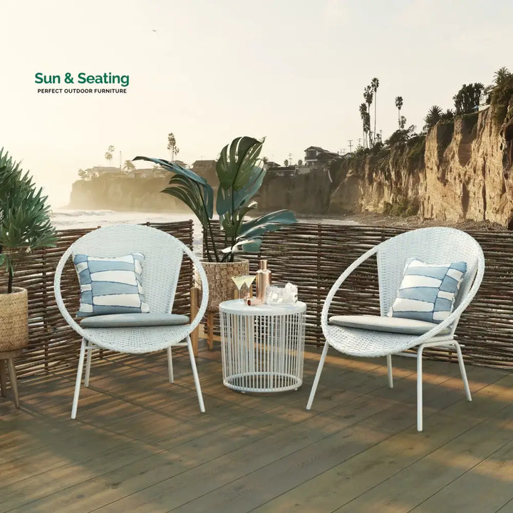 Loving Outdoor Patio Seating Set 2 Chairs and 1 Table Set (White) Coffee Table Sets
