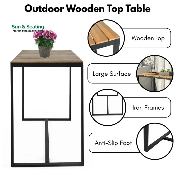 Lubna Outdoor Bar Table With Wooden Top Bar Table