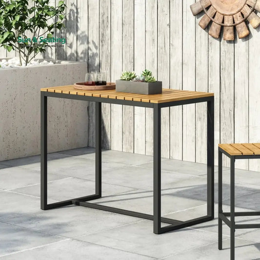 Lubna Outdoor Bar Table With Wooden Top Bar Table