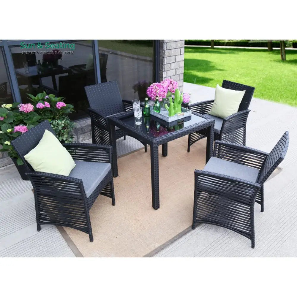 Luca Outdoor Patio Dining Set 4 Chairs and 1 Table (Black) Dining sets