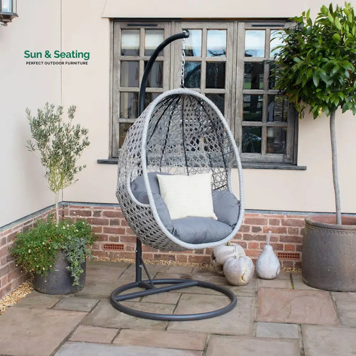 Luca Single Seater Hanging Swing With Stand For Balcony Garden Swing (White) Swings
