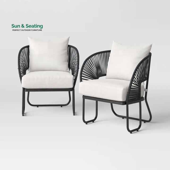 Lucas Outdoor Sofa Set 2 Seater 2 Single seater and 1 Center Table Set (Black) Braided &amp; Rope Sofa Sets