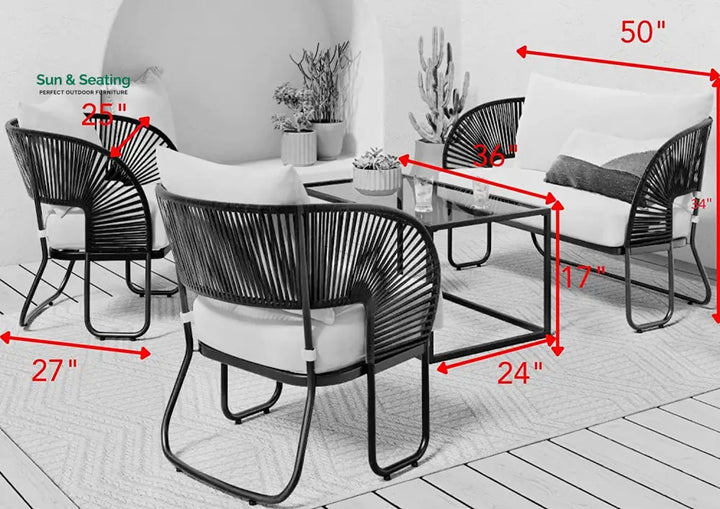 Lucas Outdoor Sofa Set 2 Seater 2 Single seater and 1 Center Table Set (Black) Braided &amp; Rope Sofa Sets