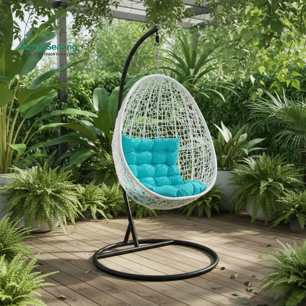 Luciana Single Seater Hanging Swing With Stand For Balcony Garden Swing (White) Light Blue Swings