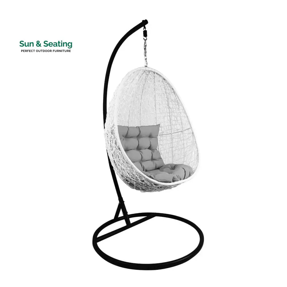 Luciana Single Seater Hanging Swing With Stand For Balcony Garden Swing (White) Light Grey Swings