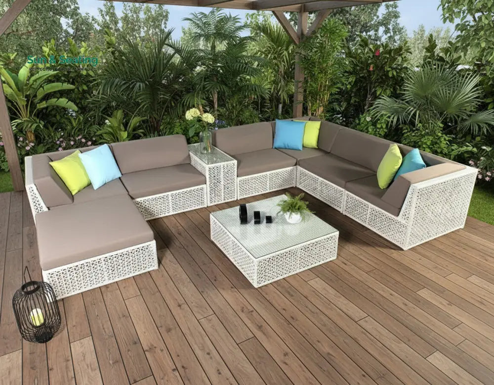 Ludovica Outdoor Patio Sofa Set 6 Chairs 1 Footstool 1 Side table and 1 Center Table (Off White) Sofa Sets