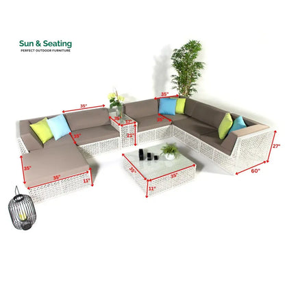 Ludovica Outdoor Patio Sofa Set 6 Chairs 1 Footstool 1 Side table and 1 Center Table (Off White) Sofa Sets