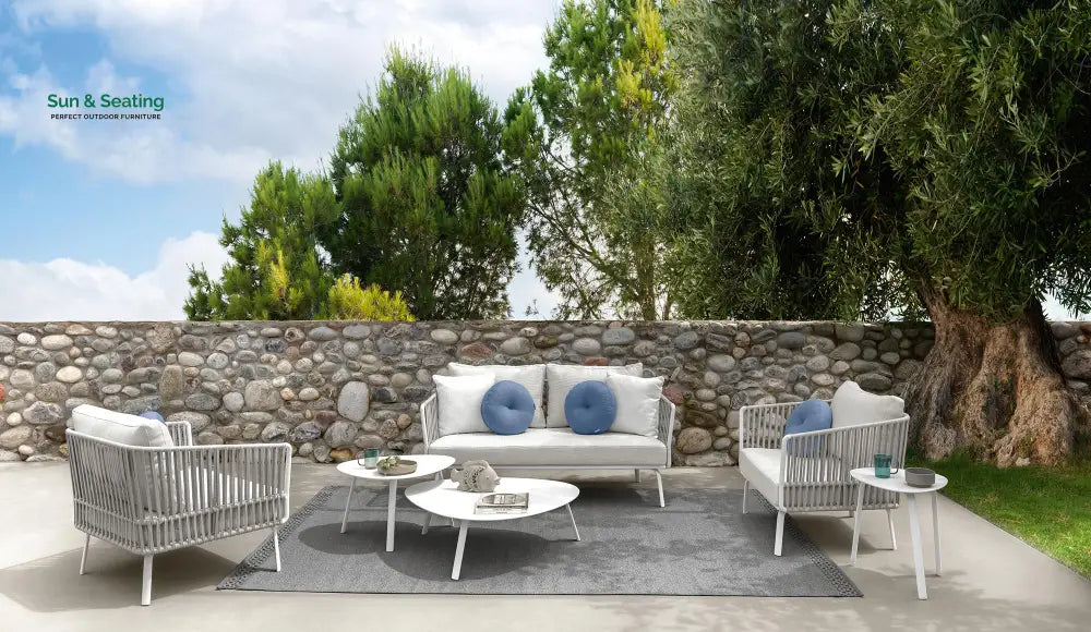 Luies Outdoor Garden Balcony Sofa Set 2 Seater,2 Single seater and 2 Center Table With 1 Side Table Set Braid & Rope
