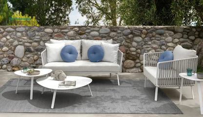 Luies Outdoor Garden Balcony Sofa Set 2 Seater,2 Single seater and 2 Center Table With 1 Side Table Set Braid & Rope