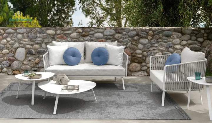 Luies Outdoor Garden Balcony Sofa Set 2 Seater,2 Single seater and 2 Center Table With 1 Side Table Set Braid &amp; Rope