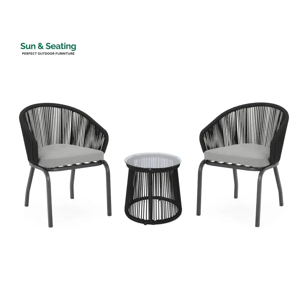 Luigi Outdoor Patio Seating Set 2 Chairs and 1 Table Set (Black) Braided &amp; Rope Coffee Table Sets
