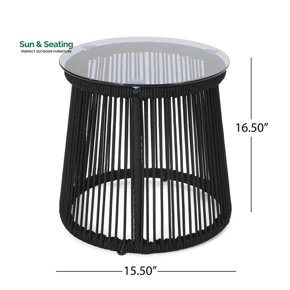 Luigi Outdoor Patio Seating Set 2 Chairs and 1 Table Set (Black) Braided &amp; Rope Coffee Table Sets