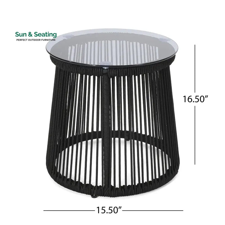 Luigi Outdoor Patio Seating Set 2 Chairs and 1 Table Set (Black) Braided &amp; Rope Coffee Table Sets