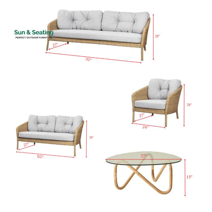Luigi Outdoor Patio Sofa Set 3 Seater 2 Seater 1 Single Seater and 1 Center Table (Brown) Sofa Sets