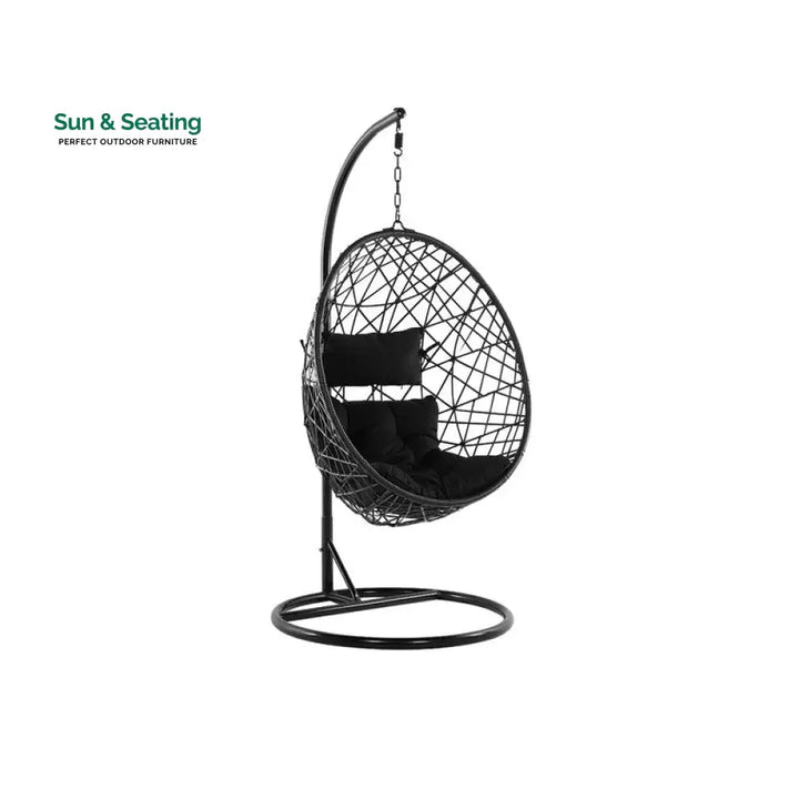 Luigi Single Seater Hanging Swing With Stand For Balcony Garden Swing (Black) Swings