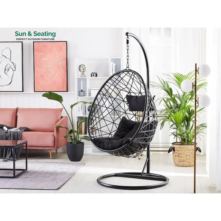 Luigi Single Seater Hanging Swing With Stand For Balcony Garden Swing (Black) Swings