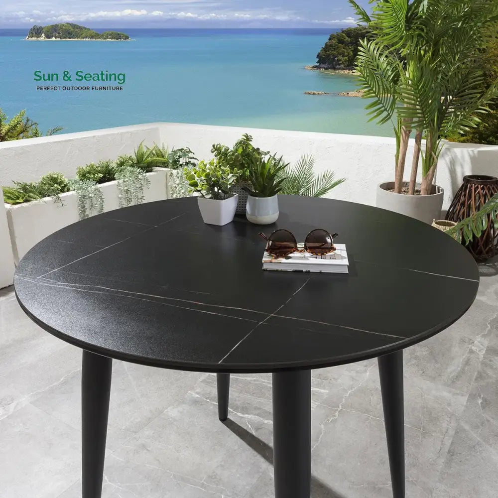Luis Outdoor Patio Seating Set 2 Chairs and 1 Table Set (Black + Blue) Braided &amp; Rope Coffee Table Sets