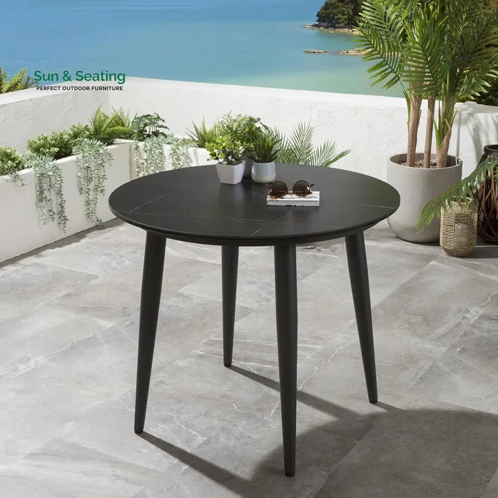 Luis Outdoor Patio Seating Set 2 Chairs and 1 Table Set (Black + Blue) Braided &amp; Rope Coffee Table Sets