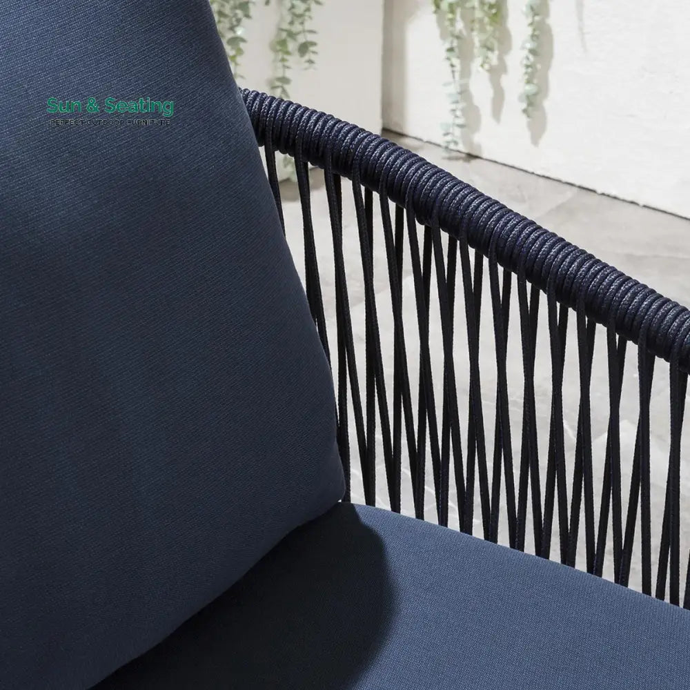 Luis Outdoor Patio Seating Set 2 Chairs and 1 Table Set (Black + Blue) Braided &amp; Rope Coffee Table Sets