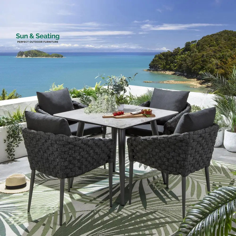 Luktro Outdoor Garden Patio Dining Set 4 Chairs and 1 Table Set Braided &amp; Rope Coffee Table Sets