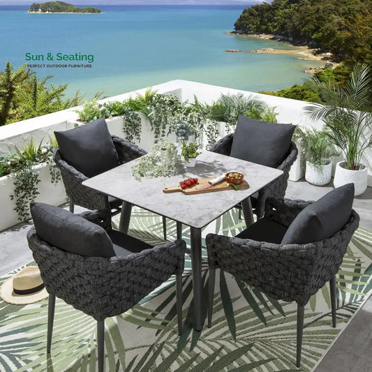 Luktro Outdoor Garden Patio Dining Set 4 Chairs and 1 Table Set Braided & Rope Coffee Table Sets