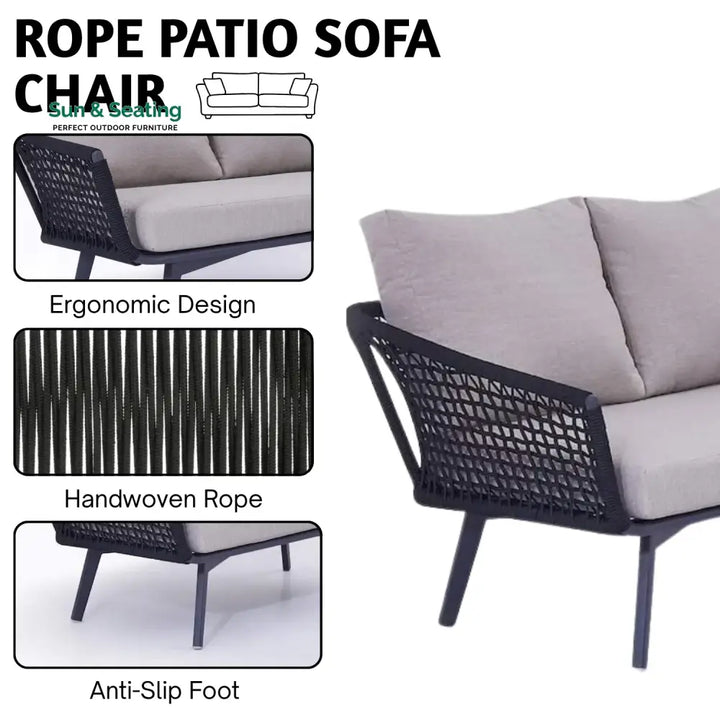 Lumi 2-Piece Outdoor Rope Loveseat Sofa With Ottoman Patio Sofa Set