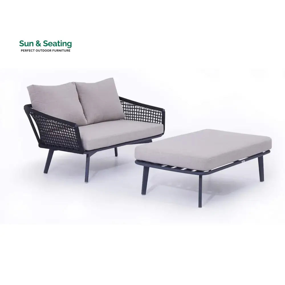 Lumi 2-Piece Outdoor Rope Loveseat Sofa With Ottoman Patio Sofa Set
