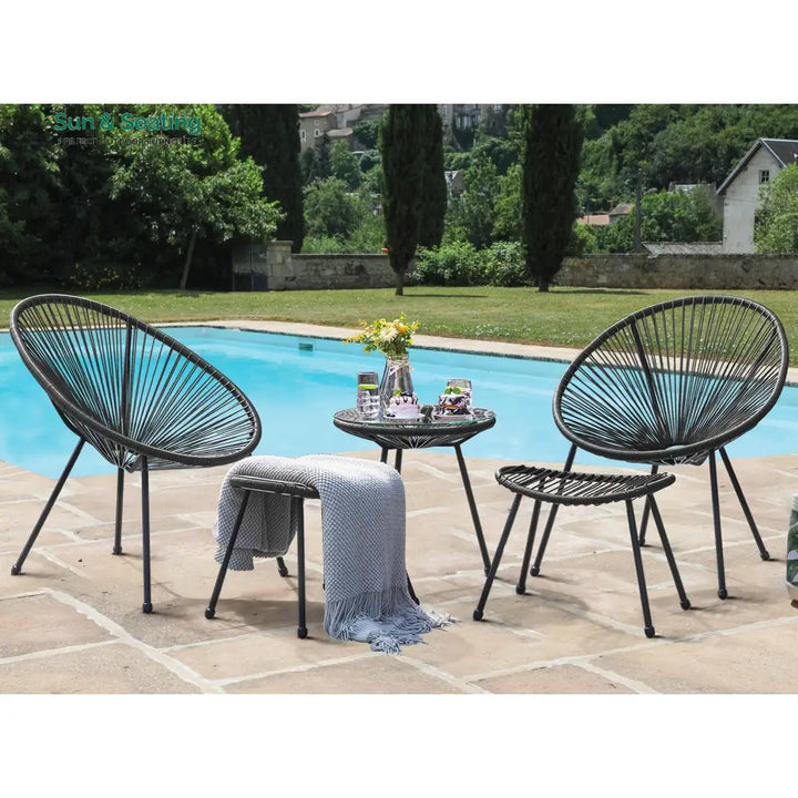 Lung Outdoor Patio Seating Set 2 Chairs and 1 Table Set (Black) Coffee Table Sets