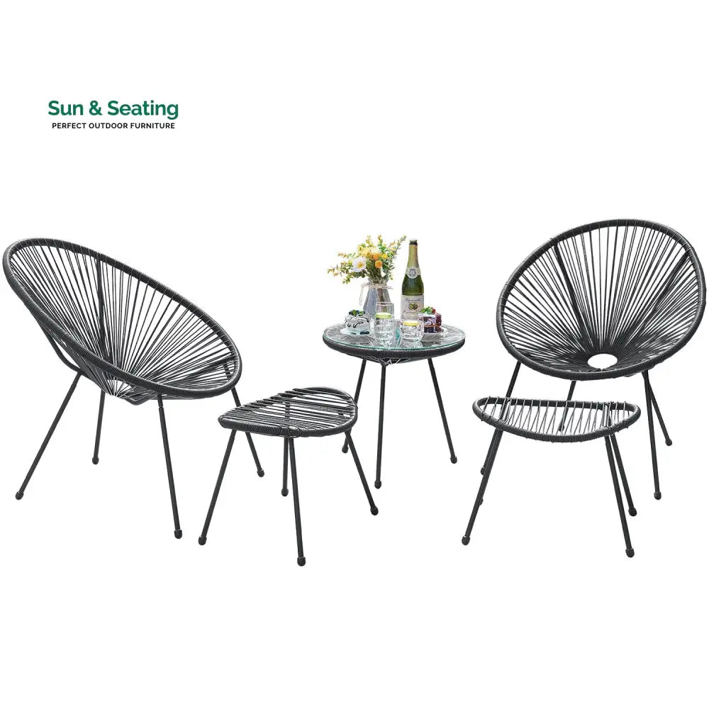 Lung Outdoor Patio Seating Set 2 Chairs and 1 Table Set (Black) Coffee Table Sets