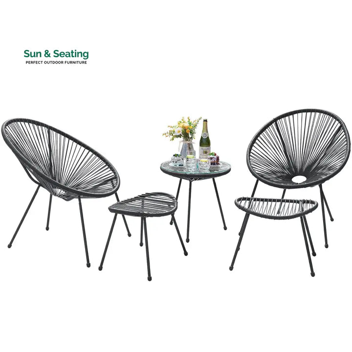 Lung Outdoor Patio Seating Set 2 Chairs and 1 Table Set (Black) Coffee Table Sets