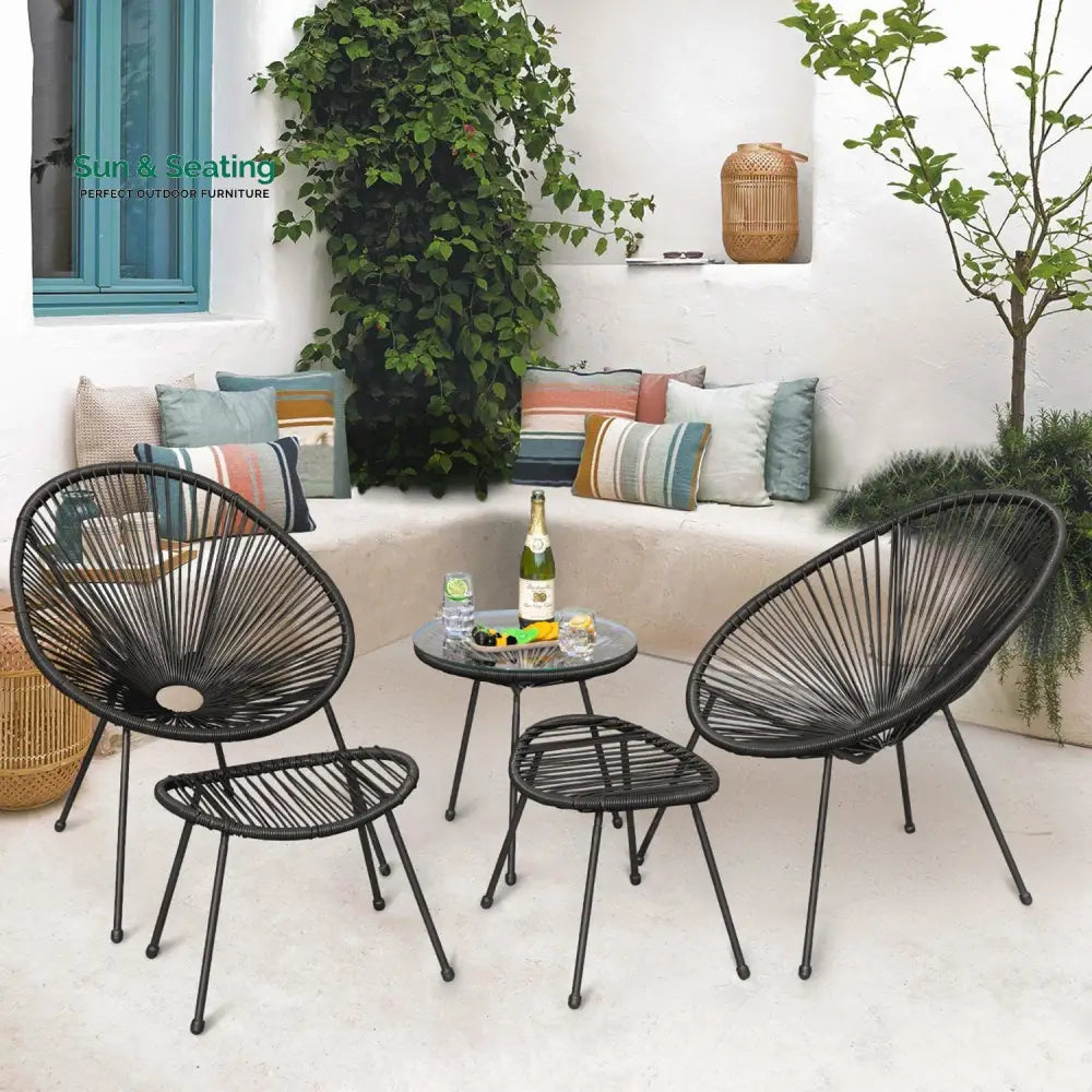 Lung Outdoor Patio Seating Set 2 Chairs and 1 Table Set (Black) Coffee Table Sets