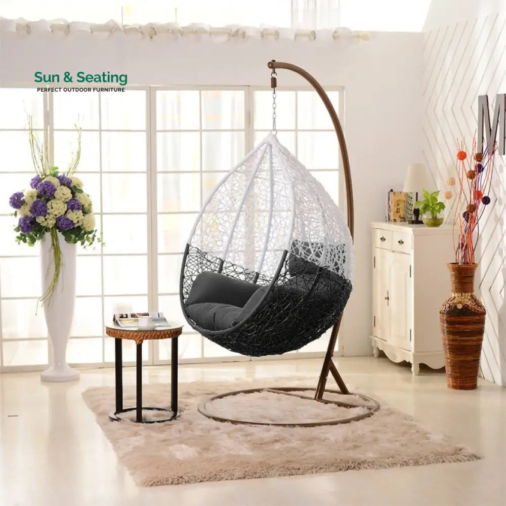 Luoni Single Seater Hanging Swing With Stand For Balcony Garden Swing (White) Black Swings