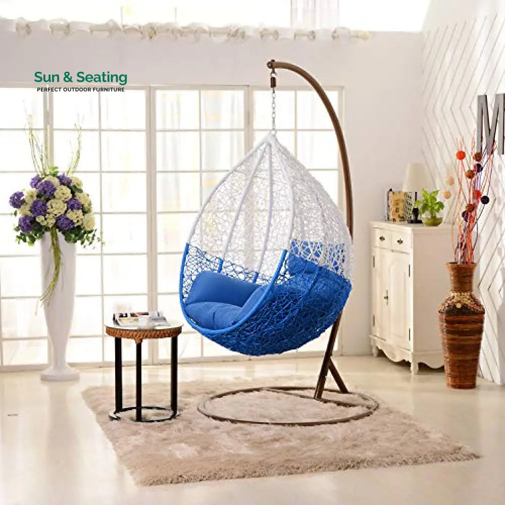 Luoni Single Seater Hanging Swing With Stand For Balcony Garden Swing (White) Blue Swings