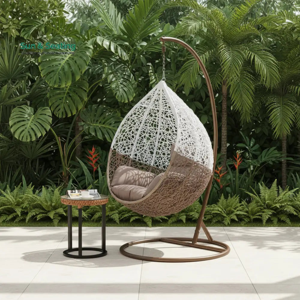 Luoni Single Seater Hanging Swing With Stand For Balcony Garden Swing (White) Brown Swings