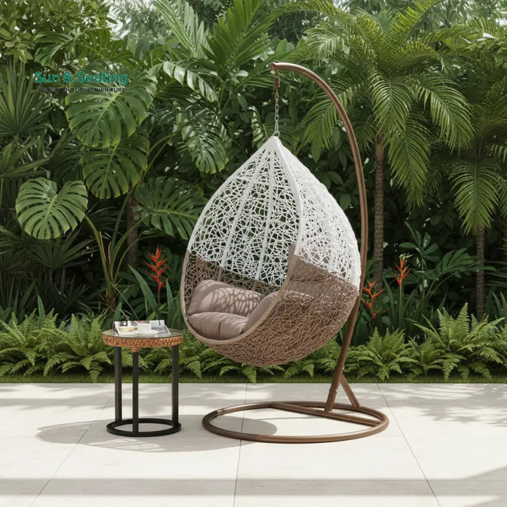 Luoni Single Seater Hanging Swing With Stand For Balcony Garden Swing (White) Brown Swings